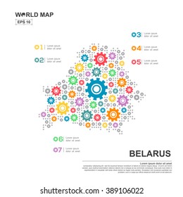 Map Of Belarus Infographic design template with gear chain