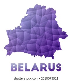 Map of Belarus. Low poly illustration of the country. Purple geometric design. Polygonal vector illustration.