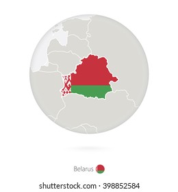 Map of Belarus and national flag in a circle. Belarus map contour with flag. Vector Illustration.