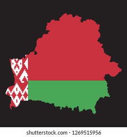 Map of Belarus with an official flag. Illustration on black background