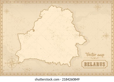 Map of Belarus in the old style, brown graphics in retro fantasy style