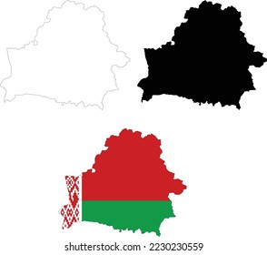 Mapa Bielorrusia de fondo blanco. Esquema del mapa de Bielorrusia. Mapa vectorial de Bielorrusia con la bandera dentro.