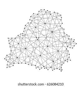 Map of Belarus from polygonal black lines and dots of vector illustration