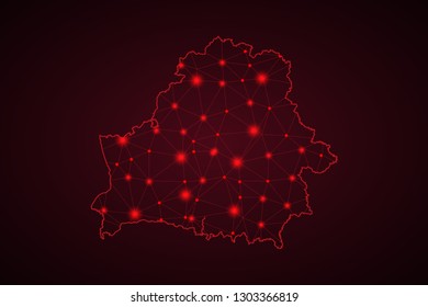 Map of Belarus from Polygonal wire frame low poly mesh, contours network line, luminous space stars, design sphere, dot and structure. Vector Illustration EPS10. - Vector