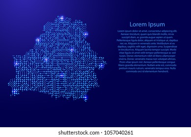 Map Belarus from printed board, chip and radio component with blue star space on the contour for banner, poster, greeting card, of vector illustration.