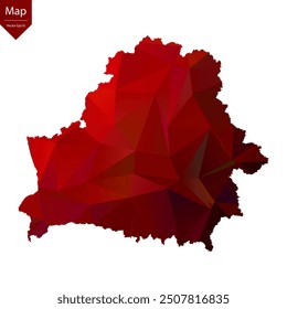 Map of Belarus - Red Geometric Rumpled Triangular , Polygonal Design. Vector illustration eps 10.