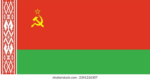 Karte von Belarus mit der sowjetischen Flagge. Flagge eines unabhängigen europäischen Staates. Symbol der Sowjetunion, Hammer und Sichel