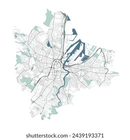 Map of Belfast, Northern Ireland. Detailed city vector map, metropolitan area with border. Streetmap with roads and water.