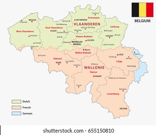 Map of the Belgian regions and language areas