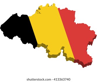 A map of Belgium 3D with flag on white baclground