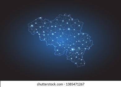 Map of Belgium - Abstract mash line and point scales on circuit dark background. Wire frame 3D mesh polygonal network line, design sphere, dot and structure. Vector illustration eps 10.
