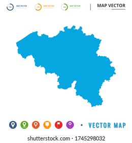 Map of Belgium blue and set pin icon.