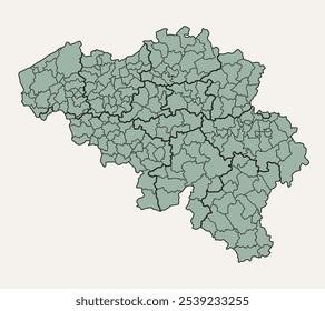Map of Belgium with borders, counties