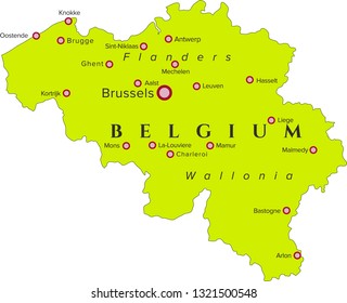 Map of Belgium with city names