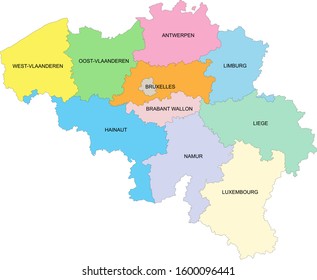 Colorful Belgium Map Provinces Main Cities Stock Vector (Royalty Free ...