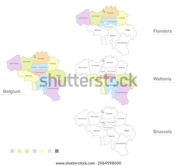 Map of Belgium divided to\
administrative divisions, Flanders Wallonia and Brussels\
vector