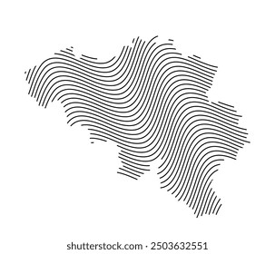 Map of Belgium with a dynamic waves.  Waves Belgium map with lines on white background.  Global social network.  Gray futuristic background with dynamic waves. EPS10