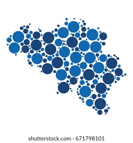 map of belgium filled with circles of different sizes. abstract vector two-colors concept