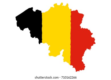 Map of Belgium with Flag. Hand Painted with Brush. Vector Illustration.
