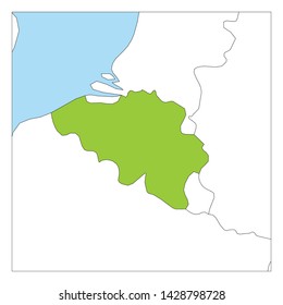 Map of Belgium green highlighted with neighbor countries.