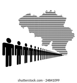Map of Belgium made of people with line of men