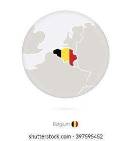 Map of Belgium and national flag in a circle. Belgium map contour with flag. Vector Illustration.
