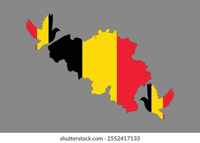 Mapa da Bélgica com a bandeira nacional da Bélgica, Bandeira belga vetor gráfico, Bandeira belga do país é um símbolo de liberdade, ilustração vetorial
