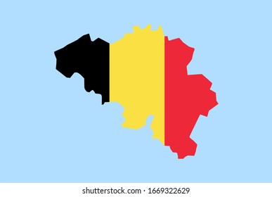 Map of Belgium on a blue background, Flag of Belgium on it.