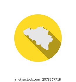 Karte Belgiens auf gelbem Kreis mit langem Schatten