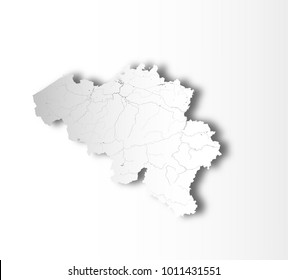 Map of Belgium with paper cut effect. Rivers and lakes are shown.