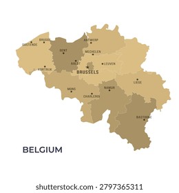 Map of BELGIUM with Regions Borders and Famous Cities