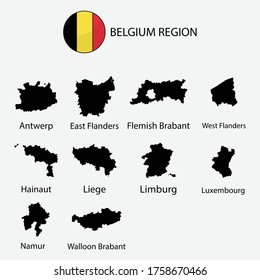 Map of Belgium regions graphic element Illustration template design
