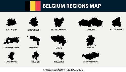 Map of Belgium regions outline silhouette vector illustration
