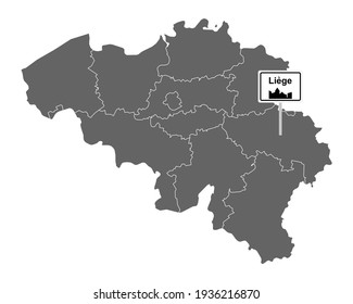 Map of Belgium with road sign Liège