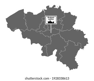 Map of Belgium with road sign Brabant-Wallon