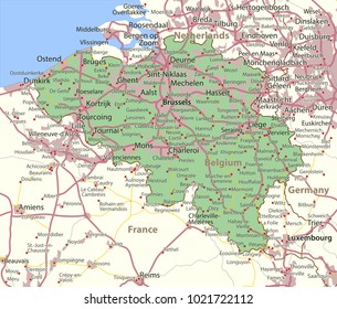 Map Belgium Shows Country Borders Urban Stock Vector (Royalty Free ...