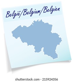 Map of Belgium as sticky note in blue