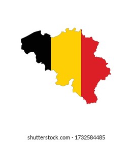 Map of Belgium. Vector design isolated on white background. Shape of Belgium map filled up with Belgian flag colors.