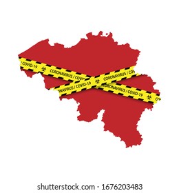 Karte von Belgien mit Warnisoliergelbstreifen. Gefahrenkoronavirus-Banner