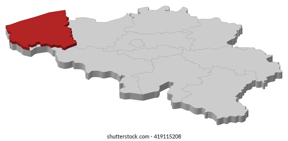 Map - Belgium, West Flanders - 3D-Illustration