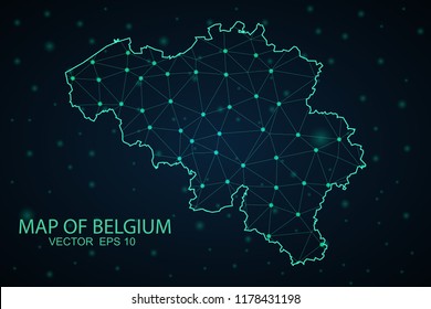 Map Belgium. Wire Frame 3D mesh polygonal network line, design sphere,Belgium map on dark background. Vector illustration eps 10.