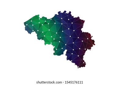 Map of belgium. Wire frame 3D mesh polygonal network line, design sphere, dot and structure. communications map of belgium. Vector.