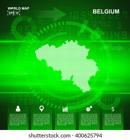 Map Of Belgium,Abstract Green background, pixel vector illustration
