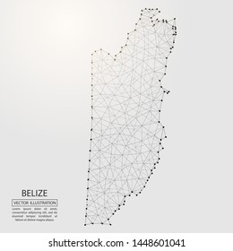 A map of Belize consisting of 3D triangles, lines, points, and connections. Vector illustration of the EPS 10.
