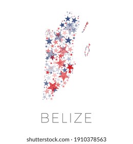 Mapa de Belice país lleno de estrellas rojas y azules con tamaños aleatorios y opacidad en un fondo blanco. Signo de concepto de viaje abstracto