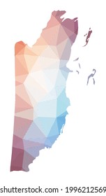 Map of Belize. Low poly illustration of the country. Geometric design with stripes. Technology, internet, network concept. Vector illustration.