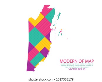 Map of Belize - Modern Geometric dots and lines background, colorful carving art - blue, yellow and violet. Vector illustration eps 10.