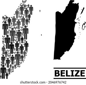 Map of Belize for national agitprop. Vector population abstraction. Abstraction map of Belize done of crowd icons. Demographic scheme in dark gray color tones.