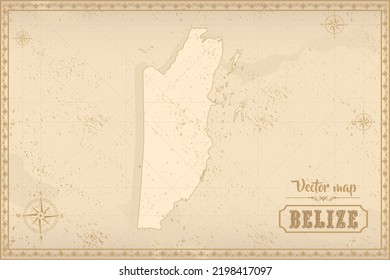 Map of Belize in the old style, brown graphics in retro fantasy style
