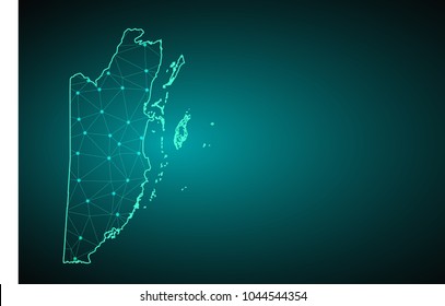 Map of Belize from Polygonal wire frame low poly mesh, contours network line, luminous space stars, design sphere, dot and structure. Vector Illustration EPS10.